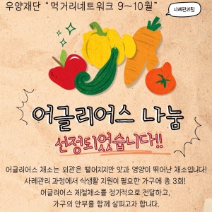 [사례관리팀] 우양재단 ‘먹거리네트워크 9~10월’ 어글리어스 나눔 사업 선정✅ 이미지